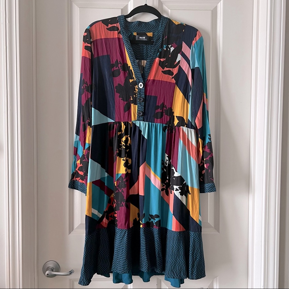 Anthropologie Maeve Gillian Abstract Colorblock Shirt Dress Size Medium